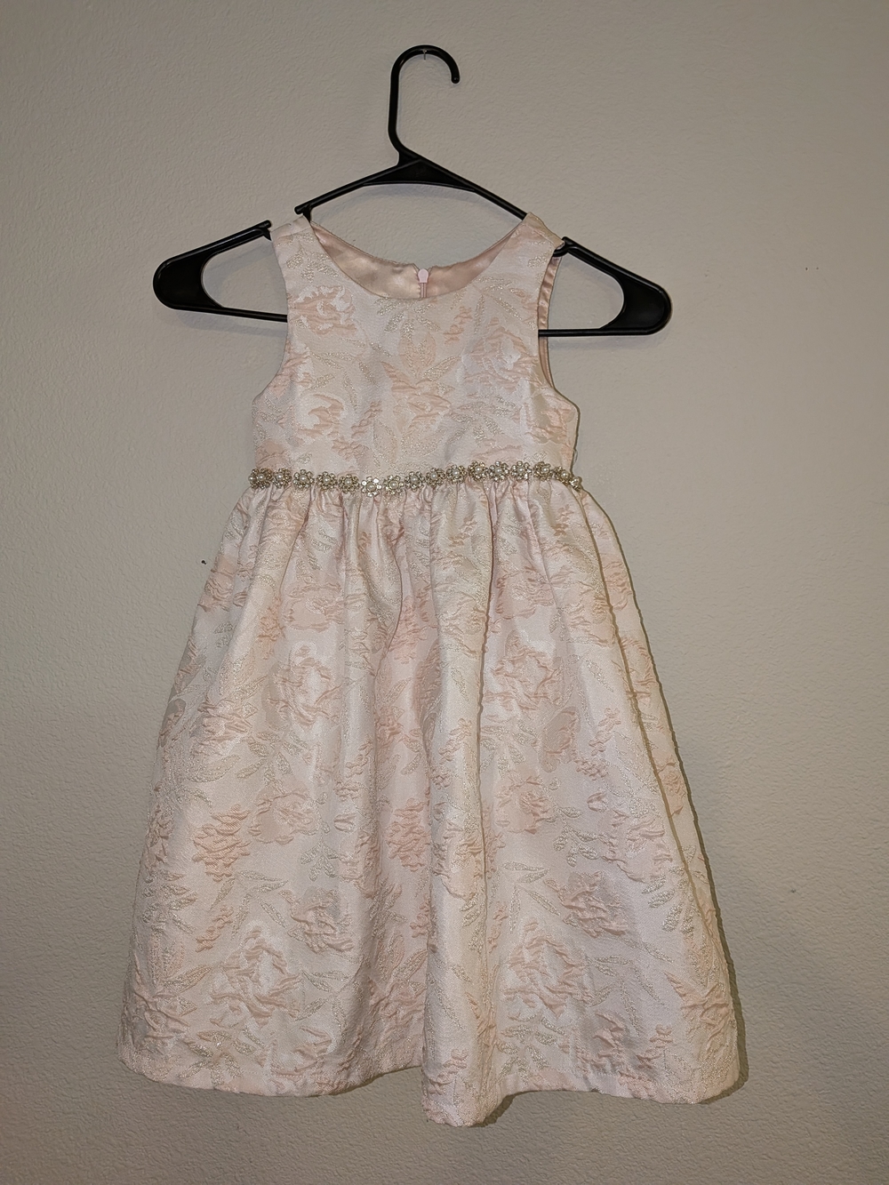 American Princess Blush Pink Floral Jacquard Party Dress with Beaded Wedding